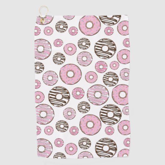 Serviette De Golf Motif De Donuts, Donuts Roses, Donuts Blancs (Devant)