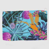Serviette De Golf Motif de feuillage tropical gras avec colibri (Horizontal)