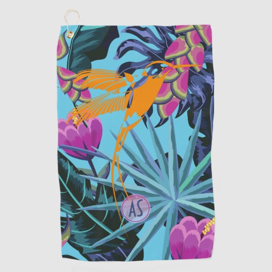 Serviette De Golf Motif de feuillage tropical gras avec colibri (Devant)