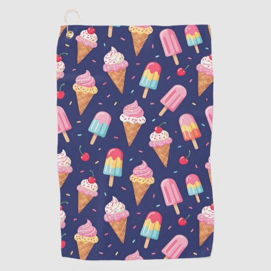 Serviette De Golf Motif de glace, popsicles et cerises (Devant)