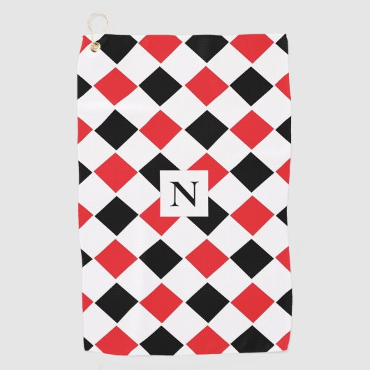 Serviette De Golf Motif de Jacquard noir et rouge Monogramme (Devant)