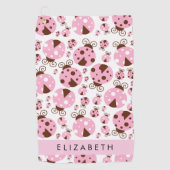 Serviette De Golf Motif De Ladybugs, Ladybugs Rose, Votre Nom (Devant)