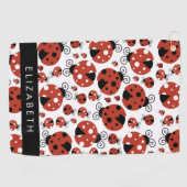 Serviette De Golf Motif De Ladybugs, Red Ladybugs, Votre Nom (Horizontal)
