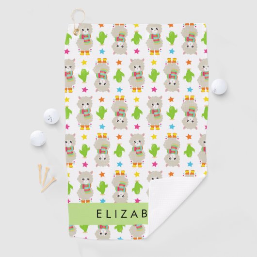 Serviette De Golf Motif De Llamas, Alpacas, Cactus, Votre Nom (En situation)