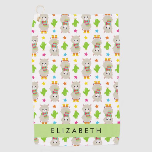 Serviette De Golf Motif De Llamas, Alpacas, Cactus, Votre Nom (Devant)