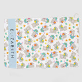 Serviette De Golf Motif De Llamas, Alpacas, Fleurs, Votre Nom (Horizontal)