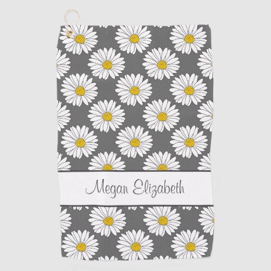 Serviette De Golf Motif de marguerite gris jaune blanc (Devant)