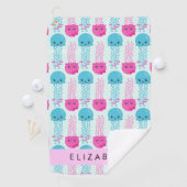 Serviette De Golf Motif de méduses, Mignonne méduse, Mer, Votre nom (En situation)