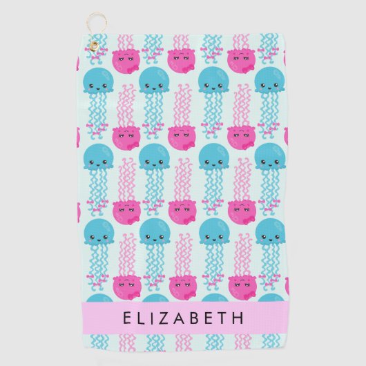 Serviette De Golf Motif de méduses, Mignonne méduse, Mer, Votre nom (Devant)