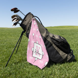 Serviette De Golf Motif de monogramme avec nœud rose élégant
