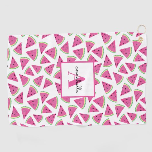 Serviette De Golf Motif de pastèque Monogramme rose (Horizontal)