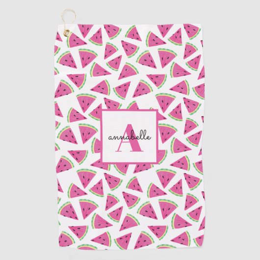 Serviette De Golf Motif de pastèque Monogramme rose (Devant)