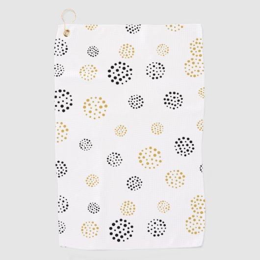 Serviette De Golf Motif de points abstraits noir et or (Devant)