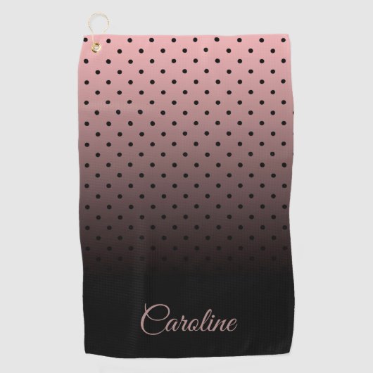 Serviette De Golf Motif de points noir et rose (Devant)