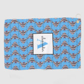 Serviette De Golf Motif de poisson bleu monogramme prénom (Horizontal)