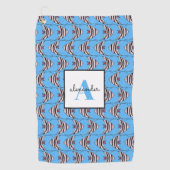 Serviette De Golf Motif de poisson bleu monogramme prénom (Devant)