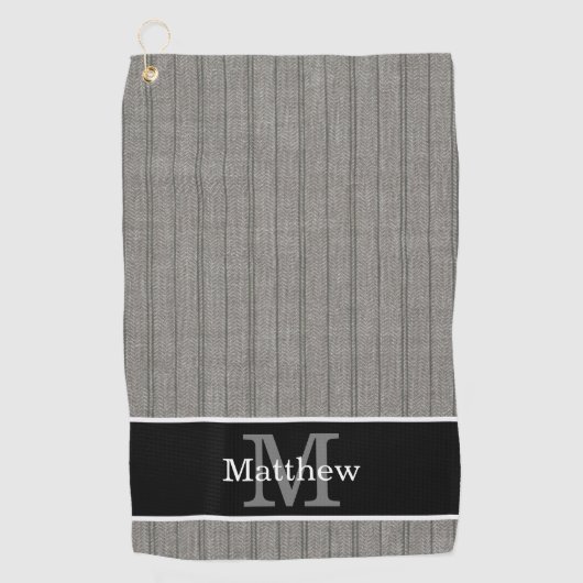 Serviette De Golf Motif de rayures grises Monogramme initial (Devant)