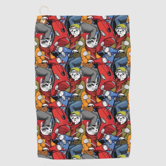 Serviette De Golf Motif de scooter de chats et de chiens (Devant)