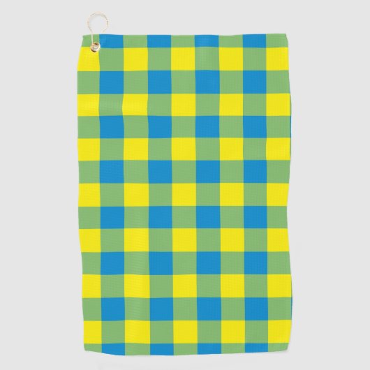Serviette De Golf Motif de vérification de la plaid bleu jaune vert (Devant)