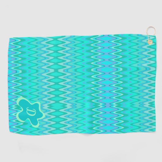 Serviette De Golf Motif de zigzag moderne - monogramme turquoise (Horizontal)
