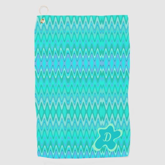 Serviette De Golf Motif de zigzag moderne - monogramme turquoise (Devant)