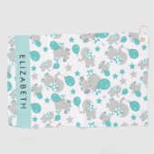 Serviette De Golf Motif D'Eléphants, Eléphants Mignons, Votre Nom (Horizontal)