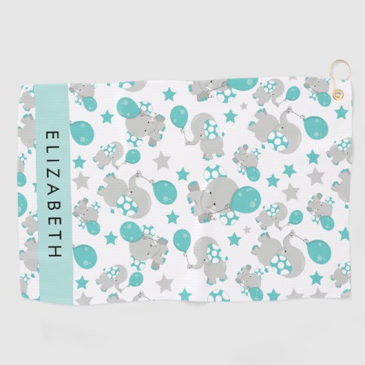 Serviette De Golf Motif D'Eléphants, Eléphants Mignons, Votre Nom (Horizontal)