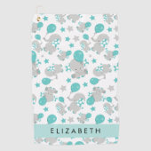 Serviette De Golf Motif D'Eléphants, Eléphants Mignons, Votre Nom (Devant)