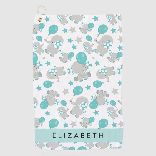 Serviette De Golf Motif D'Eléphants, Eléphants Mignons, Votre Nom (Devant)