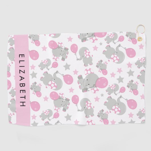 Serviette De Golf Motif D'Eléphants, Eléphants Mignons, Votre Nom (Horizontal)