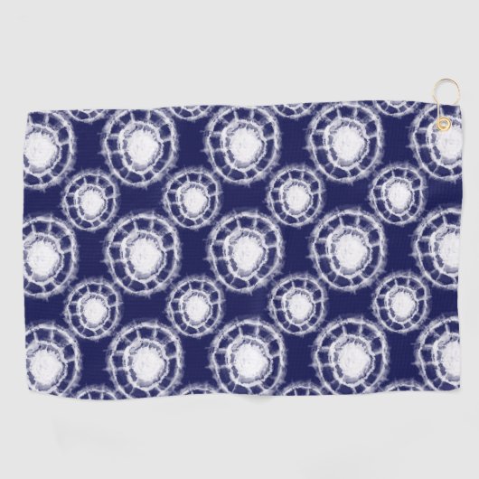 Serviette De Golf Motif des cercles Shibori bleu et blanc (Horizontal)