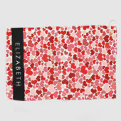 Serviette De Golf Motif Des Coeurs, Coeurs Rouges, Amour, Votre Nom (Horizontal)