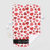 Serviette De Golf Motif Des Coeurs, Coeurs Rouges, Votre Nom (En situation)
