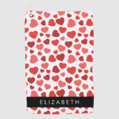 Serviette De Golf Motif Des Coeurs, Coeurs Rouges, Votre Nom (Devant)