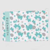 Serviette De Golf Motif Des Eléphants Bleus, Étoiles, Votre Nom (Horizontal)