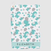 Serviette De Golf Motif Des Eléphants Bleus, Étoiles, Votre Nom (Devant)