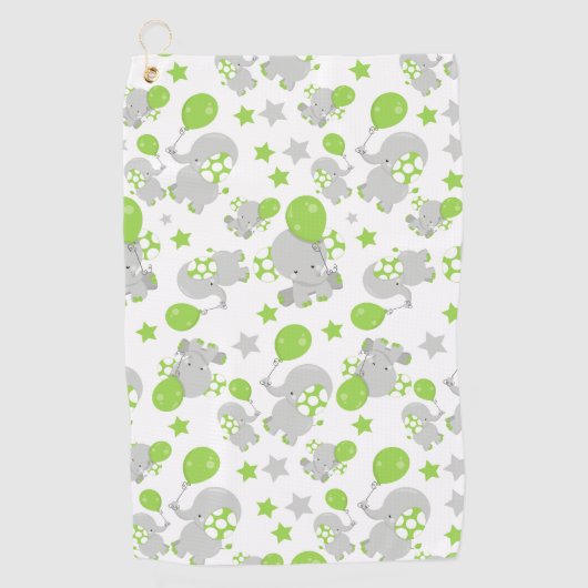 Serviette De Golf Motif Des Eléphants, Eléphants Mignons - Grey Vert (Devant)