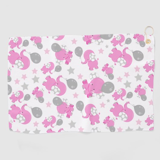 Serviette De Golf Motif Des Eléphants Roses, Eléphants Mignons, Étoi (Horizontal)
