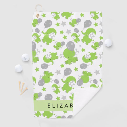 Serviette De Golf Motif Des Eléphants Verts, Étoiles, Votre Nom (En situation)