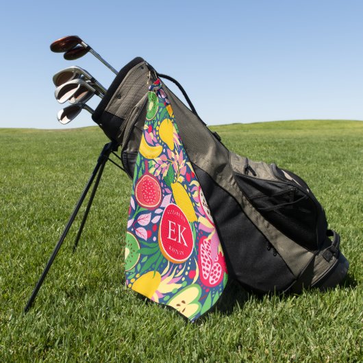 Serviette De Golf Motif d'été pour le Monogramme de fruits tropicaux (Vert)