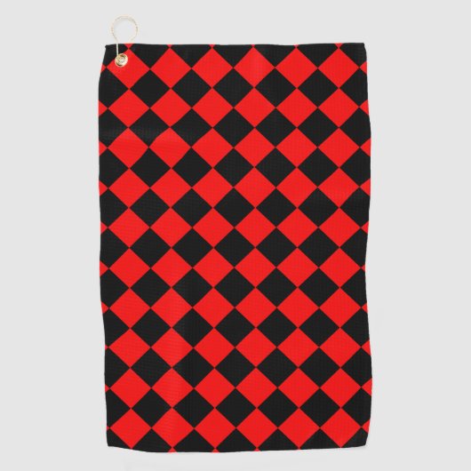 Serviette De Golf Motif diamant à carreaux rouge et noir (Devant)