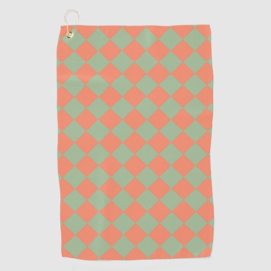 Serviette De Golf Motif diamant de chèque rose vert (Devant)
