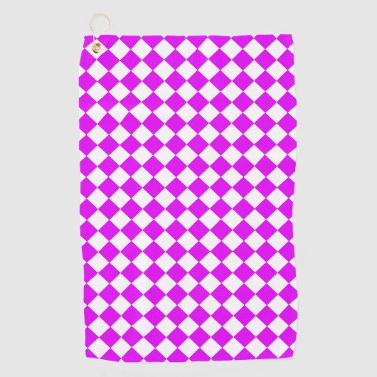 Serviette De Golf Motif diamant du Vérificateur blanc rose (Devant)