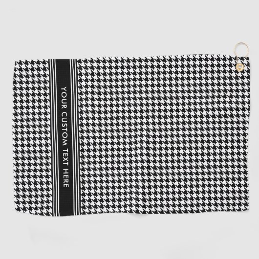 Serviette De Golf Motif élégant Houndstooth Nom noir blanc (Horizontal)