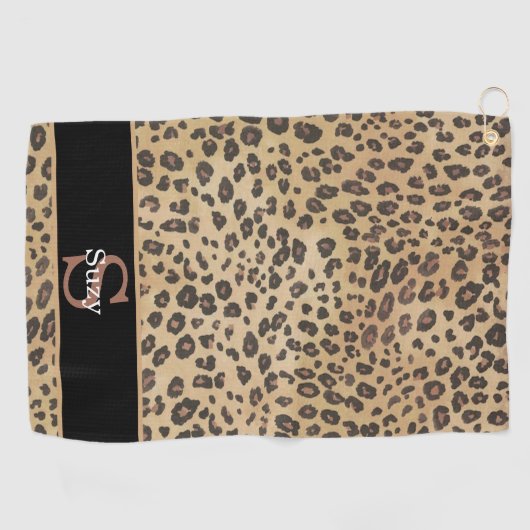 Serviette De Golf Motif Empreinte de léopard Cheetah Monogramme init (Horizontal)