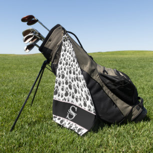 Serviette De Golf Motif Empreinte de patte noir et blanc Monogramme