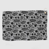 Serviette De Golf Motif Feuille tombé noir sur gris (Horizontal)