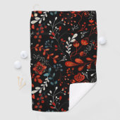 Serviette De Golf Motif floral complexe avec golf or et blanc (En situation)