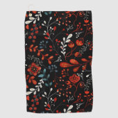 Serviette De Golf Motif floral complexe avec golf or et blanc (Devant)
