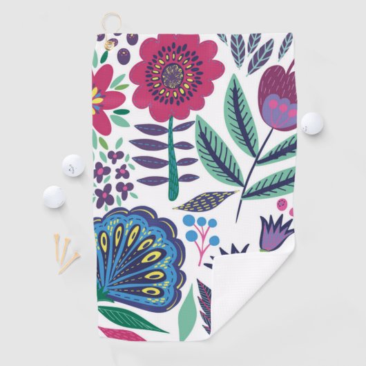 Serviette De Golf Motif floral d'art populaire magenta (En situation)